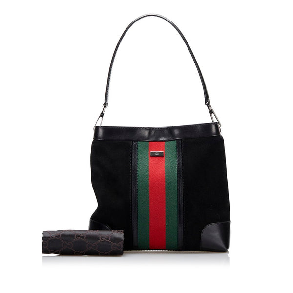 グッチ シェリーライン  ショルダーバッグ ハンドバック 33900 ブラック スウェード レザー レディース GUCCI 【中古】