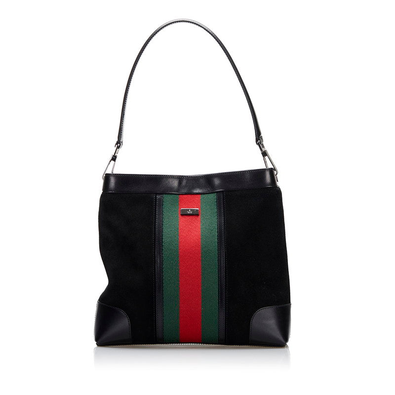 グッチ シェリーライン  ショルダーバッグ ハンドバック 33900 ブラック スウェード レザー レディース GUCCI 【中古】