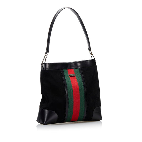 グッチ シェリーライン  ショルダーバッグ ハンドバック 33900 ブラック スウェード レザー レディース GUCCI 【中古】