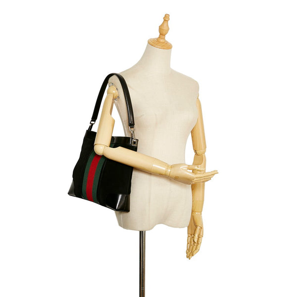 グッチ シェリーライン  ショルダーバッグ ハンドバック 33900 ブラック スウェード レザー レディース GUCCI 【中古】