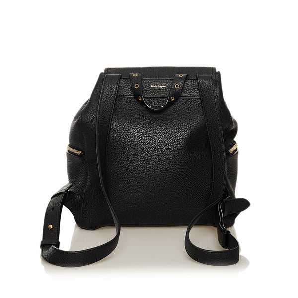 サルヴァトーレフェラガモ ガンチーニ リュック バックパック AU-21/G584 ブラック レザー レディース Salvatore Ferragamo 【中古】