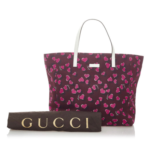 グッチ ハートビート トートバッグ 282439 ワインレッド ピンク キャンバス レザー レディース GUCCI 【中古】