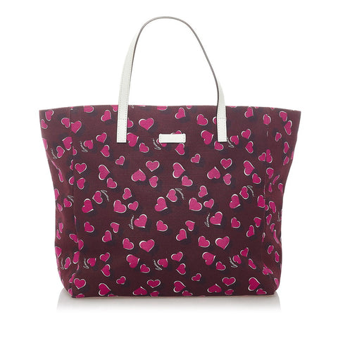 グッチ ハートビート トートバッグ 282439 ワインレッド ピンク キャンバス レザー レディース GUCCI 【中古】