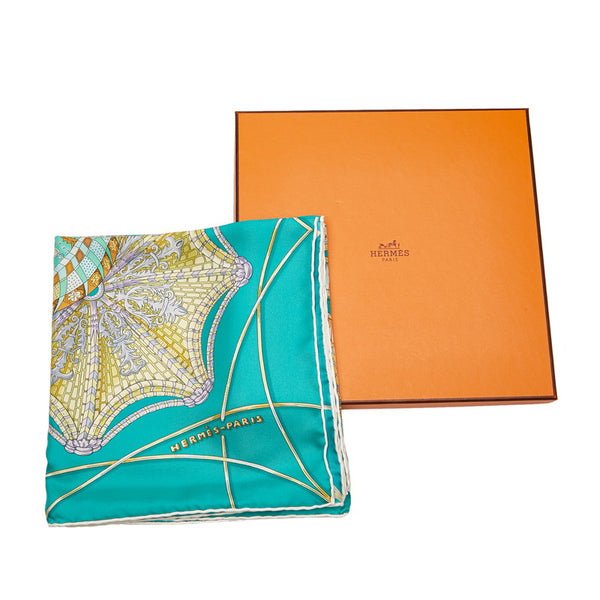エルメス カレ90 LES DOMES CELESTES 天のドーム スカーフ ライトグリーン マルチカラー シルク レディース HERMES 【中古】