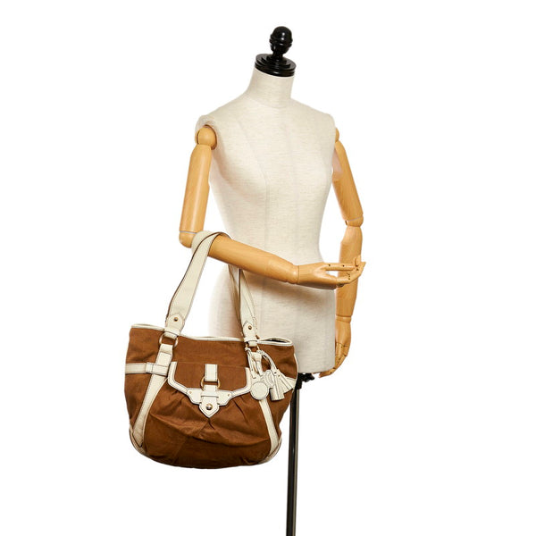 セリーヌ ブギーバッグ ハンドバッグ ブラウン ホワイト キャンバス レザー レディース CELINE 【中古】