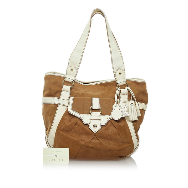 セリーヌ ブギーバッグ ハンドバッグ ブラウン ホワイト キャンバス レザー レディース CELINE 【中古】