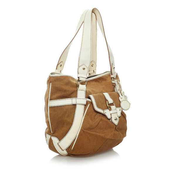 セリーヌ ブギーバッグ ハンドバッグ ブラウン ホワイト キャンバス レザー レディース CELINE 【中古】