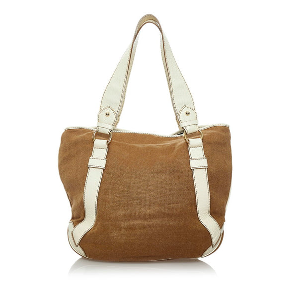 セリーヌ ブギーバッグ ハンドバッグ ブラウン ホワイト キャンバス レザー レディース CELINE 【中古】