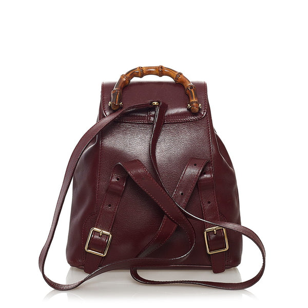 グッチ バンブー リュック・デイパック 003 2058 ワインレッド レザー レディース GUCCI 【中古】