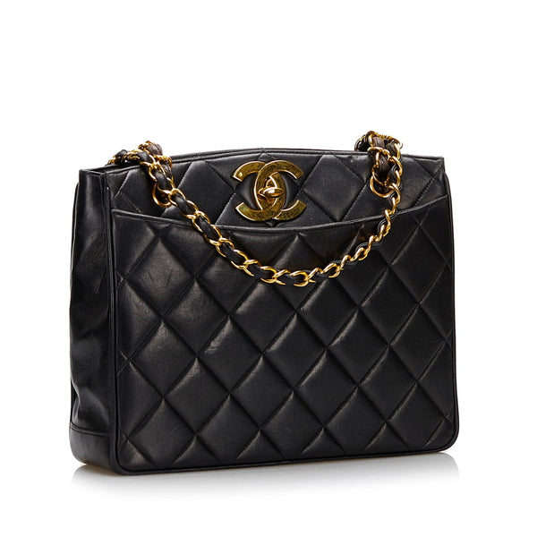 シャネル デカココマーク チェーン ショルダーバッグ ブラック ラムスキン レディース CHANEL 【中古】