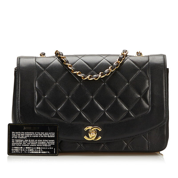 シャネル マトラッセ ダイアナ チェーン ショルダーバッグ ブラック ラムスキン レディース CHANEL 【中古】