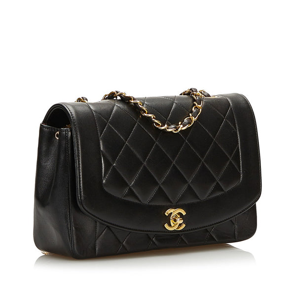 シャネル マトラッセ ダイアナ チェーン ショルダーバッグ ブラック ラムスキン レディース CHANEL 【中古】