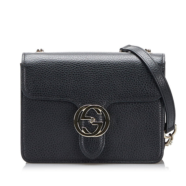 グッチ インターロッキングG チェーン ショルダーバッグ 510304 ブラック レザー レディース GUCCI 【中古】