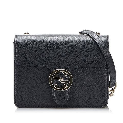グッチ インターロッキングG チェーン ショルダーバッグ 510304 ブラック レザー レディース GUCCI 【中古】