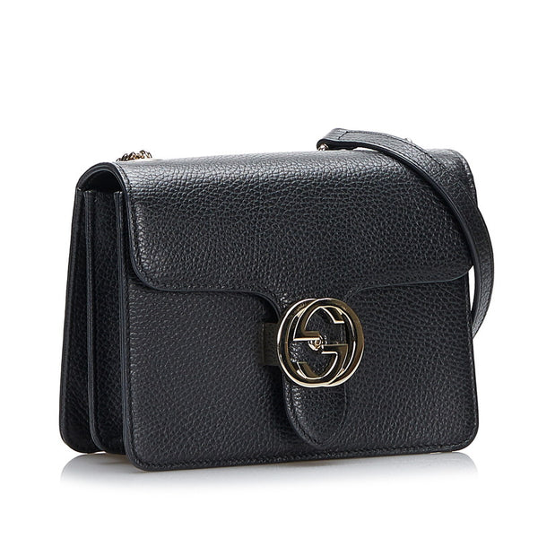 グッチ インターロッキングG チェーン ショルダーバッグ 510304 ブラック レザー レディース GUCCI 【中古】
