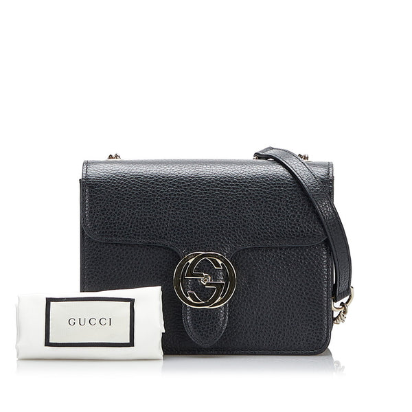 グッチ インターロッキングG チェーン ショルダーバッグ 510304 ブラック レザー レディース GUCCI 【中古】