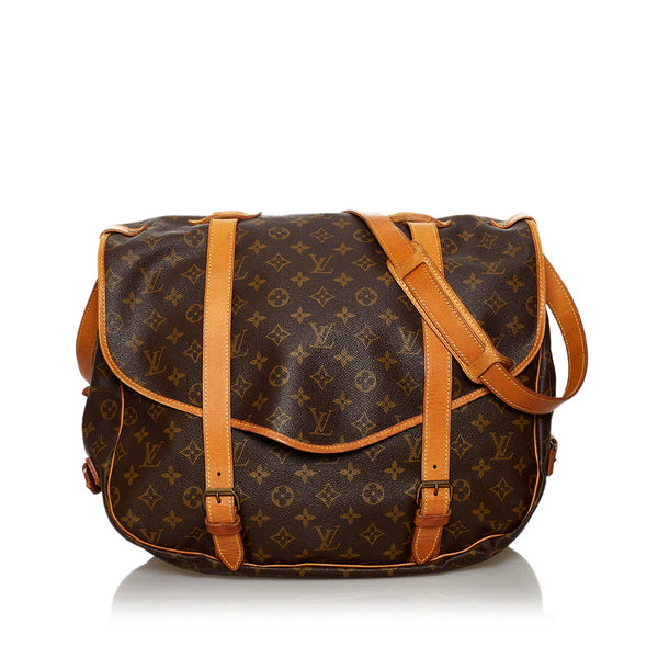 ルイ ヴィトン モノグラム ソミュールGM 斜め掛け ショルダーバッグ M42256 ブラウン PVC レザー レディース LOUIS VUITTON 【中古】