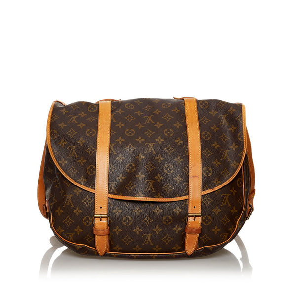 ルイ ヴィトン モノグラム ソミュールGM 斜め掛け ショルダーバッグ M42256 ブラウン PVC レザー レディース LOUIS VUITTON 【中古】