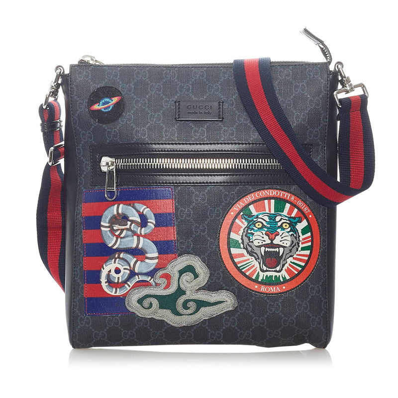 グッチ GGスプリーム クーリエ ワッペン 斜め掛け ショルダーバッグ 474137 ブラック PVC レザー メンズ GUCCI 【中古】