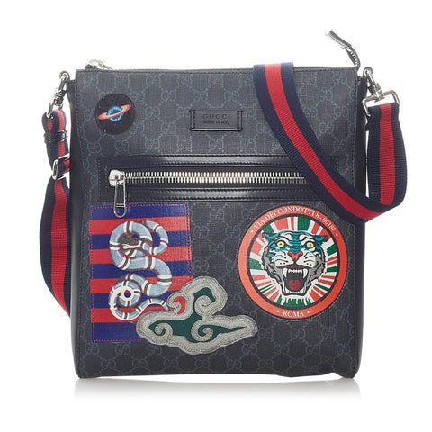 グッチ GGスプリーム クーリエ ワッペン 斜め掛け ショルダーバッグ 474137 ブラック PVC レザー メンズ GUCCI 【中古】