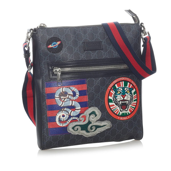 グッチ GGスプリーム クーリエ ワッペン 斜め掛け ショルダーバッグ 474137 ブラック PVC レザー メンズ GUCCI 【中古】