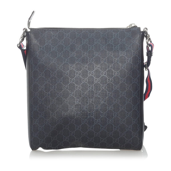 グッチ GGスプリーム クーリエ ワッペン 斜め掛け ショルダーバッグ 474137 ブラック PVC レザー メンズ GUCCI 【中古】