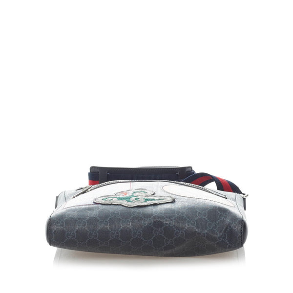 グッチ GGスプリーム クーリエ ワッペン 斜め掛け ショルダーバッグ 474137 ブラック PVC レザー メンズ GUCCI 【中古】