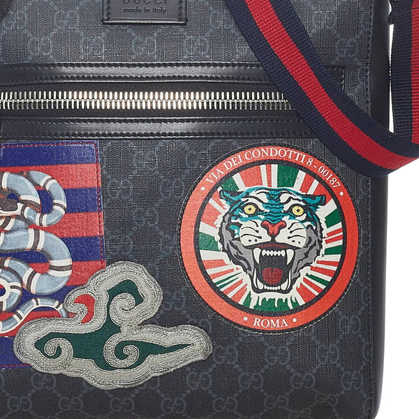 グッチ GGスプリーム クーリエ ワッペン 斜め掛け ショルダーバッグ 474137 ブラック PVC レザー メンズ GUCCI 【中古】