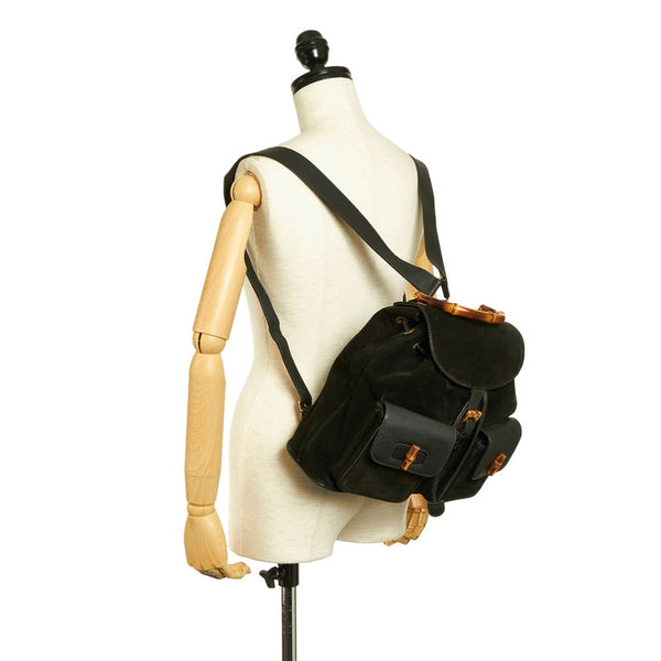 グッチ バンブー リュック バックパック 0032058 ブラック スウェード レザー レディース GUCCI 【中古】