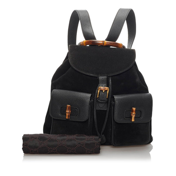 グッチ バンブー リュック バックパック 0032058 ブラック スウェード レザー レディース GUCCI 【中古】