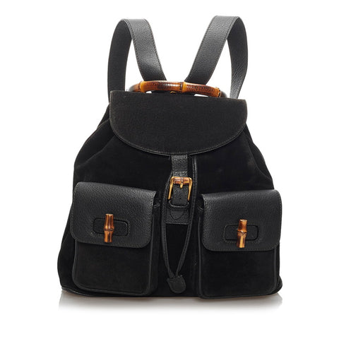 グッチ バンブー リュック バックパック 0032058 ブラック スウェード レザー レディース GUCCI 【中古】