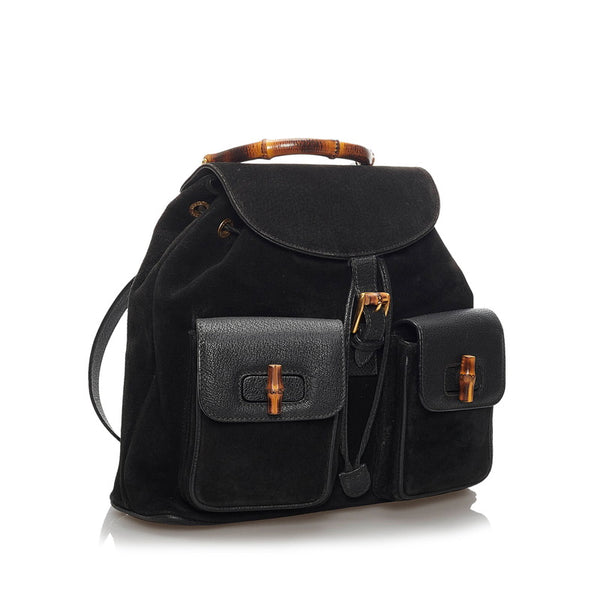 グッチ バンブー リュック バックパック 0032058 ブラック スウェード レザー レディース GUCCI 【中古】