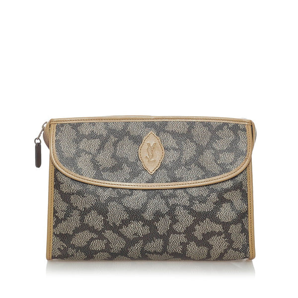 サンローラン ジラフ クラッチバッグ セカンドバッグ グレー ベージュ PVC レディース SAINT LAURENT 【中古】