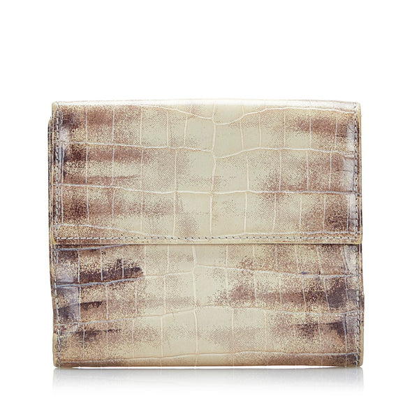 サルヴァトーレフェラガモ ガンチーニ クロコ型押し 二つ折り財布 コンパクトウォレット ホワイト グレー レザー レディース Salvatore Ferragamo 【中古】