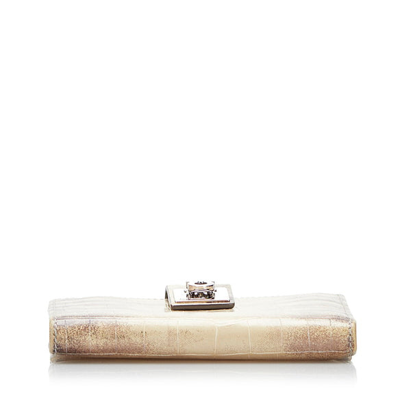 サルヴァトーレフェラガモ ガンチーニ クロコ型押し 二つ折り財布 コンパクトウォレット ホワイト グレー レザー レディース Salvatore Ferragamo 【中古】