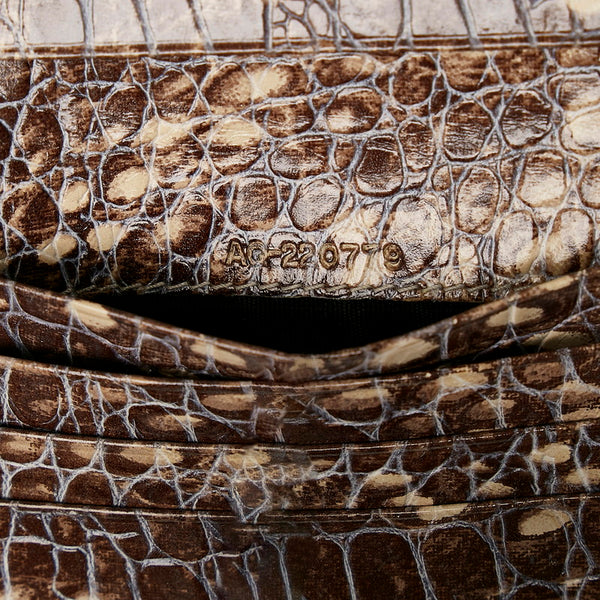 サルヴァトーレフェラガモ ガンチーニ クロコ型押し 二つ折り財布 コンパクトウォレット ホワイト グレー レザー レディース Salvatore Ferragamo 【中古】