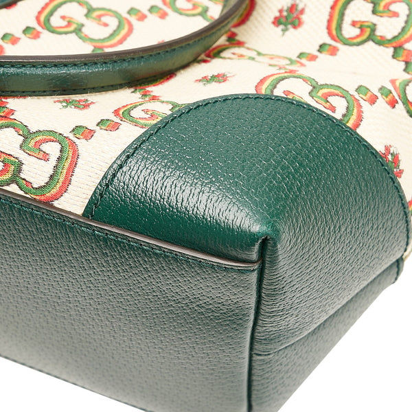 グッチ オフィディア フラワージャガード トートバッグ 676681 グリーン キャンバス レザー レディース GUCCI 【中古】
