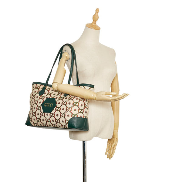 グッチ オフィディア フラワージャガード トートバッグ 676681 グリーン キャンバス レザー レディース GUCCI 【中古】