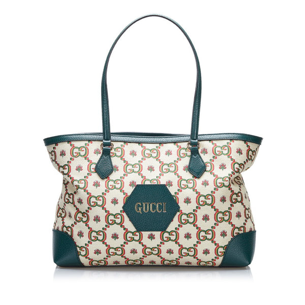 グッチ オフィディア フラワージャガード トートバッグ 676681 グリーン キャンバス レザー レディース GUCCI 【中古】