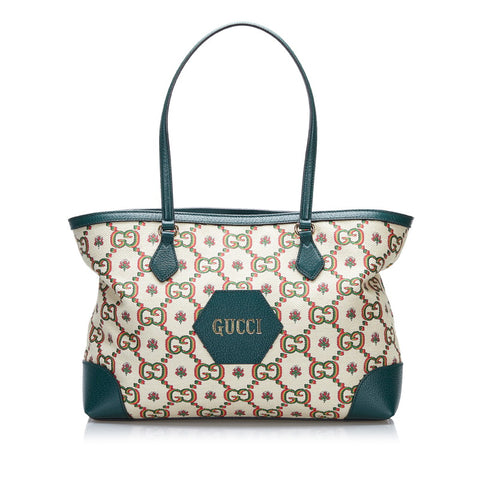 グッチ オフィディア フラワージャガード トートバッグ 676681 グリーン キャンバス レザー レディース GUCCI 【中古】