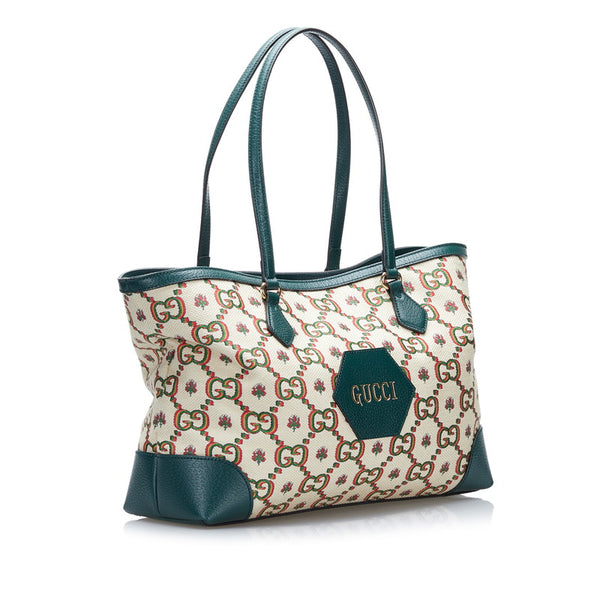 グッチ オフィディア フラワージャガード トートバッグ 676681 グリーン キャンバス レザー レディース GUCCI 【中古】