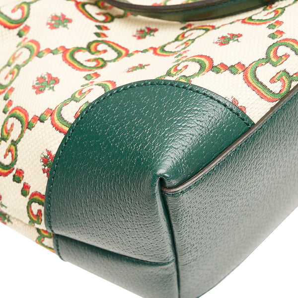 グッチ オフィディア フラワージャガード トートバッグ 676681 グリーン キャンバス レザー レディース GUCCI 【中古】