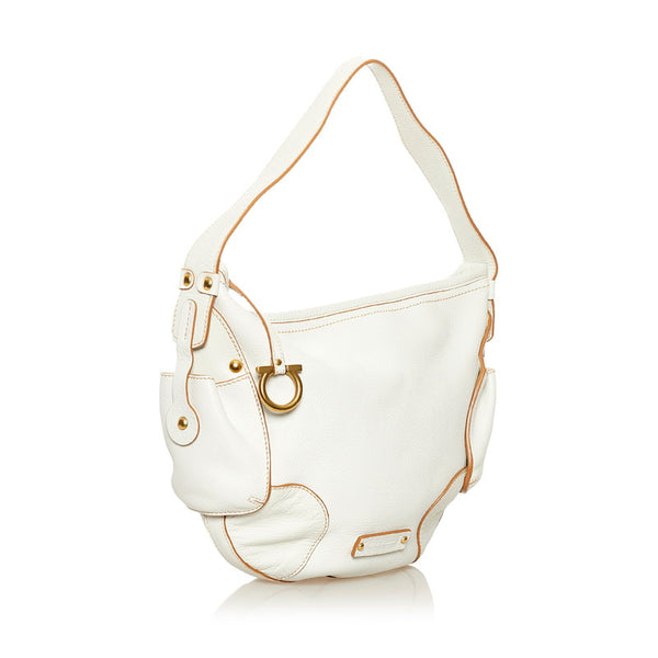 サルヴァトーレフェラガモ ガンチーニ ワンショルダー FL-21 6821 ホワイト レザー レディース Salvatore Ferragamo 【中古】