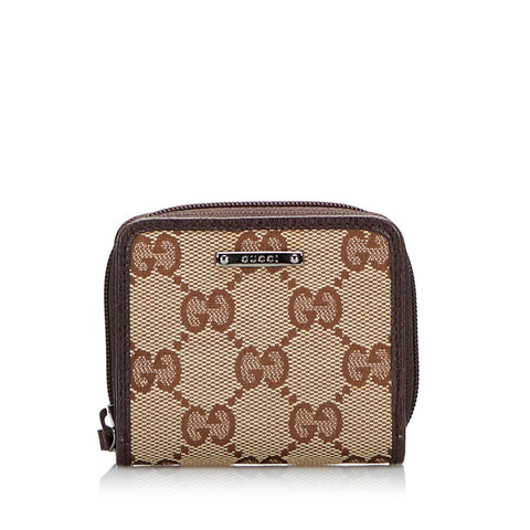 グッチ GGキャンバス ミニ コインケース 小銭入れ 115255 ブラウン ベージュ キャンバス レザー レディース GUCCI 【中古】