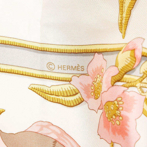 エルメス カレ90 Caraibes カリブ スカーフ ピンク ホワイト シルク レディース HERMES 【中古】