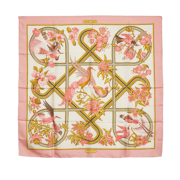 エルメス カレ90 Caraibes カリブ スカーフ ピンク ホワイト シルク レディース HERMES 【中古】