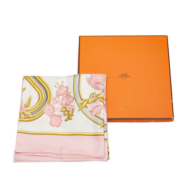 エルメス カレ90 Caraibes カリブ スカーフ ピンク ホワイト シルク レディース HERMES 【中古】