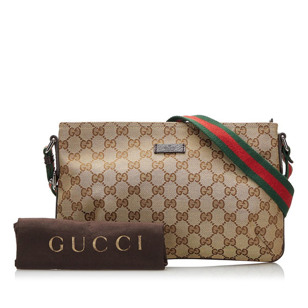 グッチ GGキャンバス シェリーライン 斜め掛け ショルダーバッグ 189749 ベージュ キャンバス レザー レディース GUCCI 【中古】