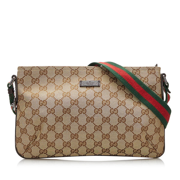 グッチ GGキャンバス シェリーライン 斜め掛け ショルダーバッグ 189749 ベージュ キャンバス レザー レディース GUCCI 【中古】