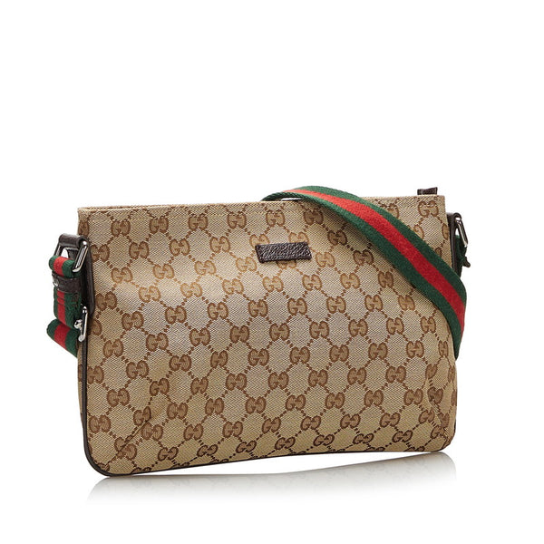 グッチ GGキャンバス シェリーライン 斜め掛け ショルダーバッグ 189749 ベージュ キャンバス レザー レディース GUCCI 【中古】